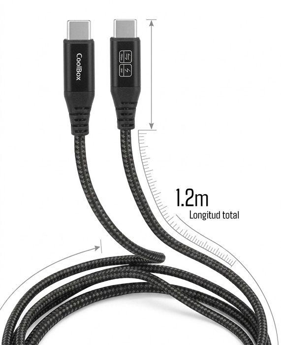 Cabo USB-C COOLBOX COO-CAB-UC-60W (1,2 m - USB C - QC 2.0, QC 3.0 e QC 4.0 - Preto/Prateado), miniatura 3