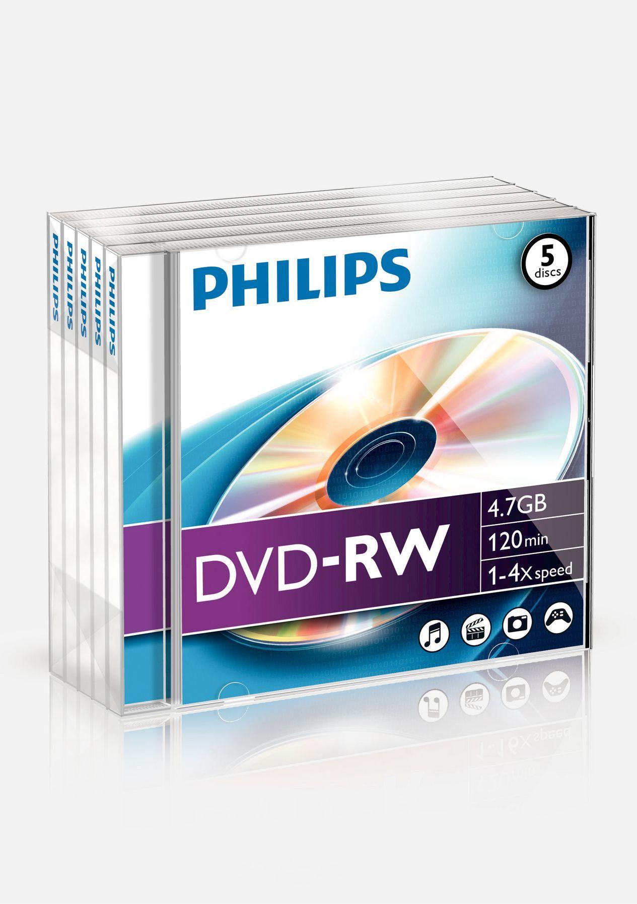 Disco DVD-RW PHILIPS DN4S4J05F/00 (4,7 GB - 4x - Pack de 5)