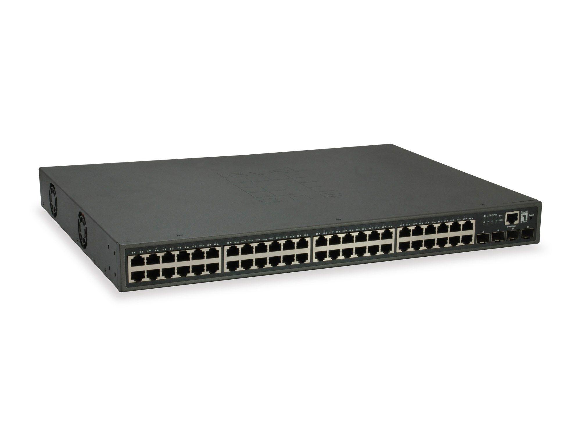 Switch de Rede Gerido LEVEL ONE GTP-5271 (512 MB - L3 - Cinzento)