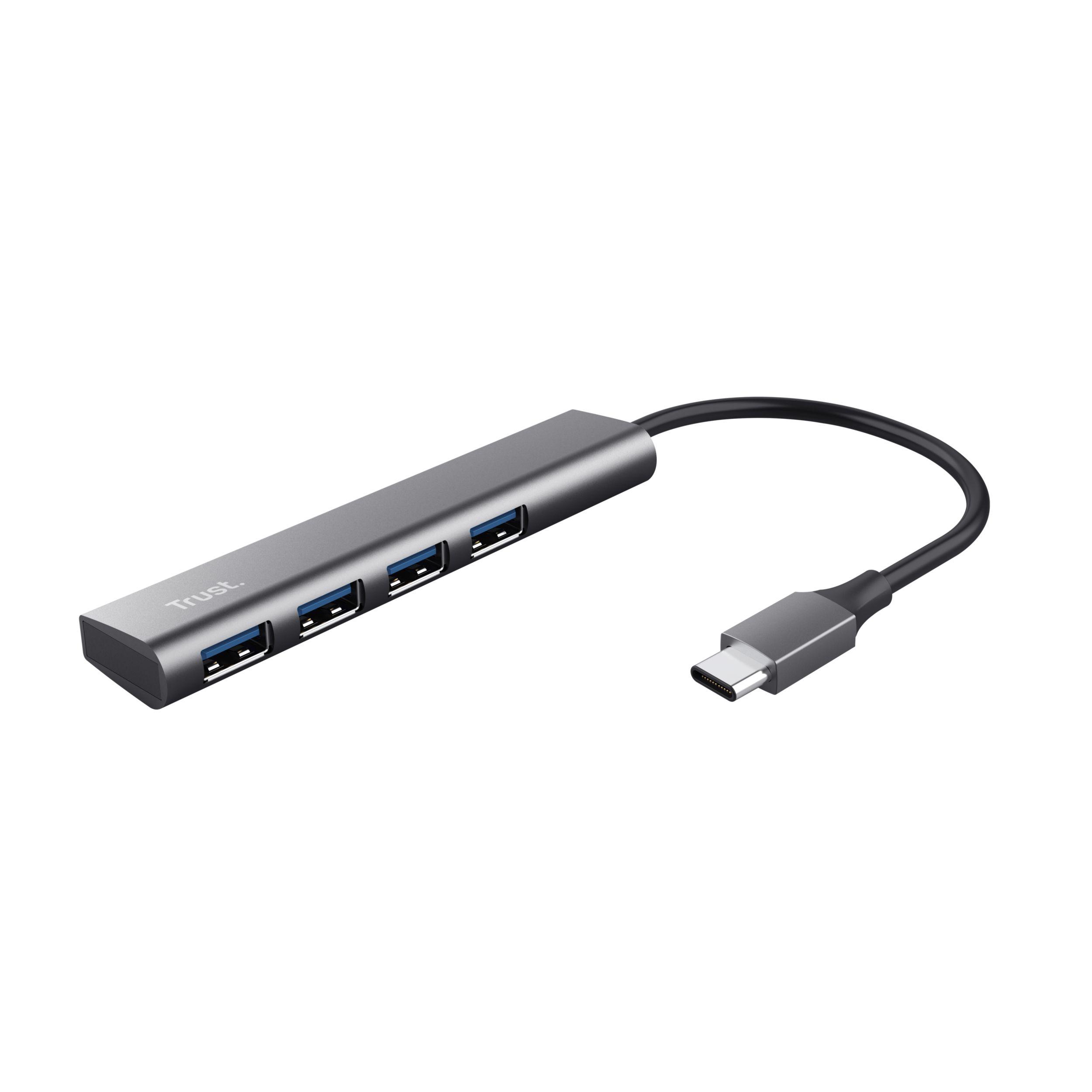 Hub USB TRUST Halyx 24948 (0,1 m - USB Type-C - Windows 10, Windows 11 - Cinzento)