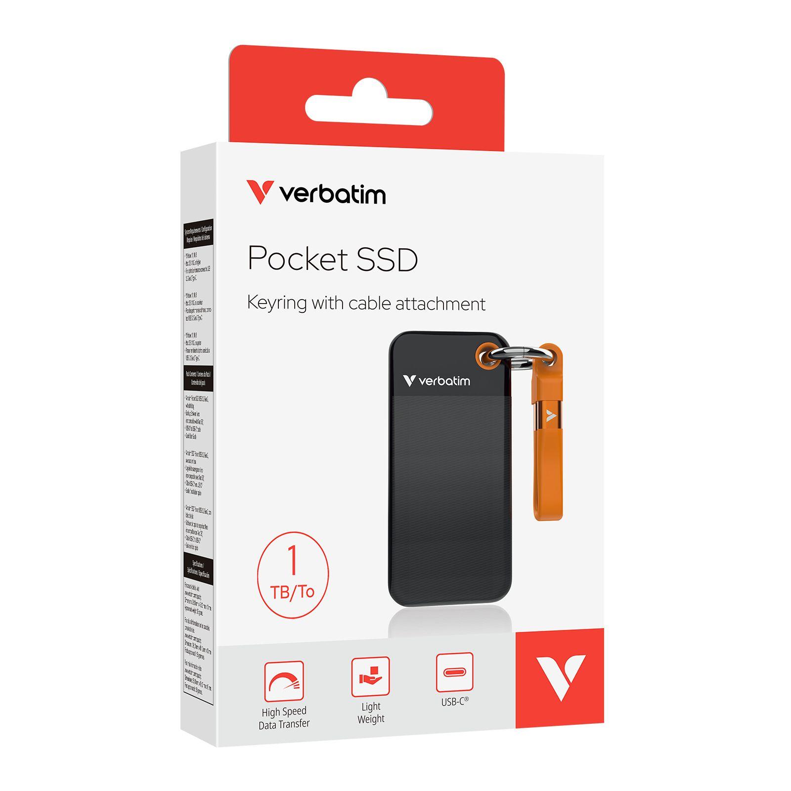 SSD VERBATIM 32193 Pocket (1 TB - M.2 - USB Type-C, USB 3.2 Gen 2 - Preto e Laranja), miniatura 2