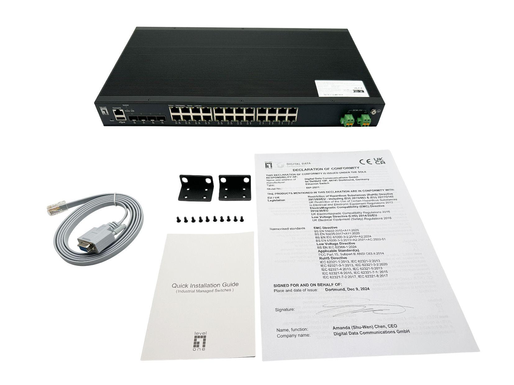 Switch de Rede Industrial LEVELONE IXP-2871 (Gigabit Ethernet - 12 MB - 128 Gbit/s - Preto), miniatura 4