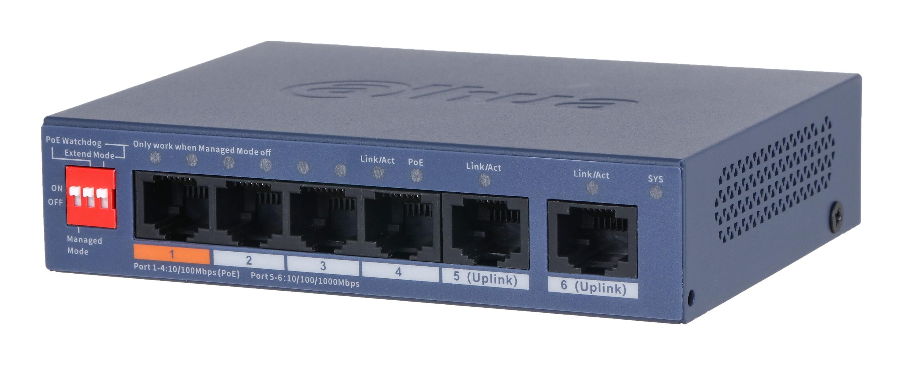 Switch DAHUA CS4006-4ET2GT-60 (Gigabit Ethernet - 10, 100, 1000 Mbit/s - 4 MB - Azul)