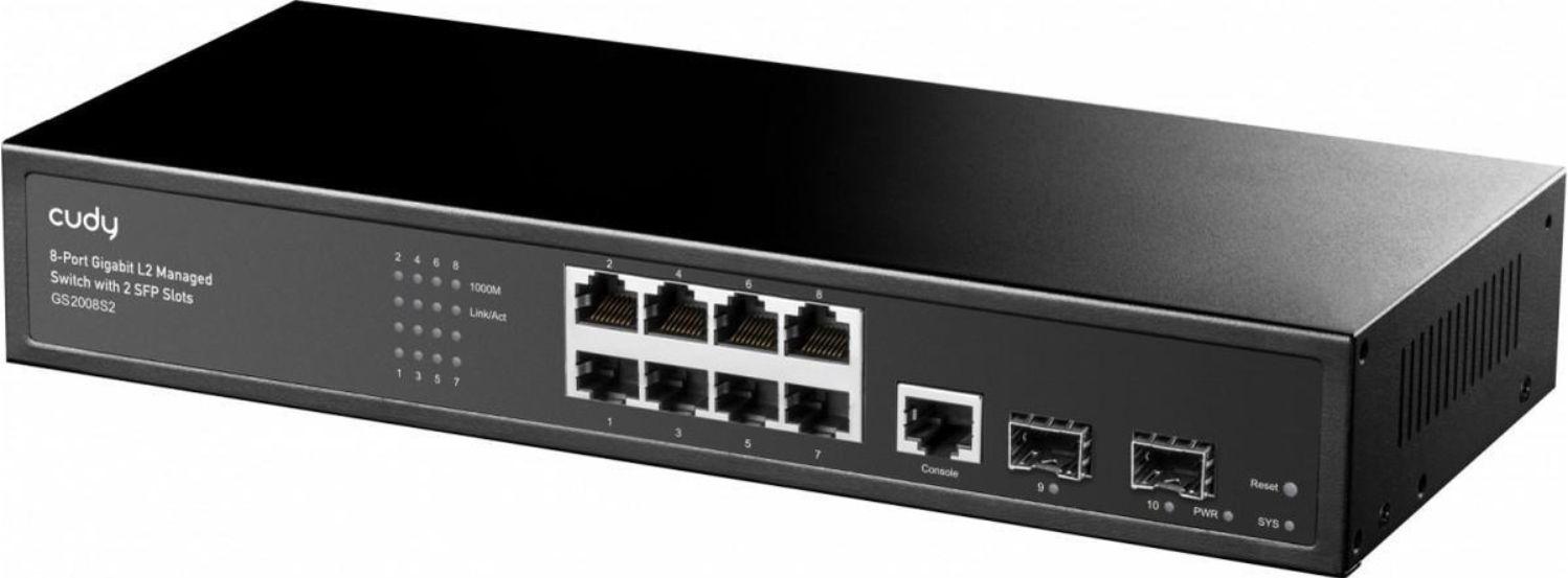Switch de Rede Gerido CUDY GS2008S2 (10, 100, 1000 Mbit/s - Gigabit Ethernet - 0,5 MB - Preto)