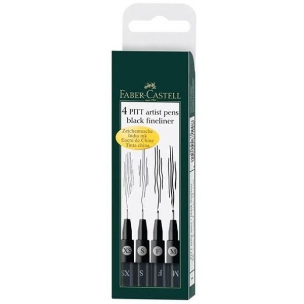 Conjunto de 4 Canetas de Tinta-da-China FABER-CASTELL Pitt Artist Pen 199 (Preto)