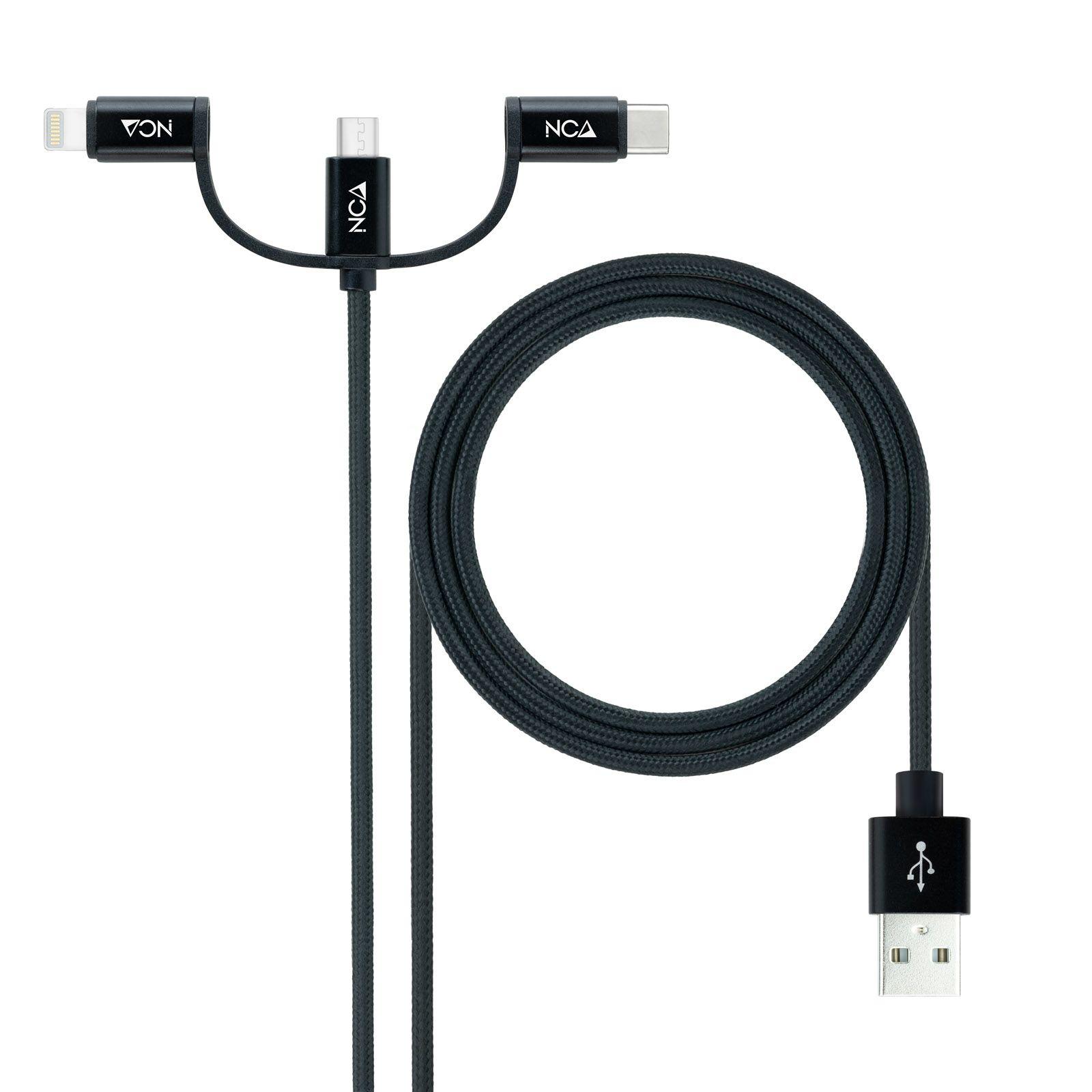 Cabo USB 3 em 1 NANOCABLE 10.01.3200 (1 m - USB-A - Micro USB-B - Preto)