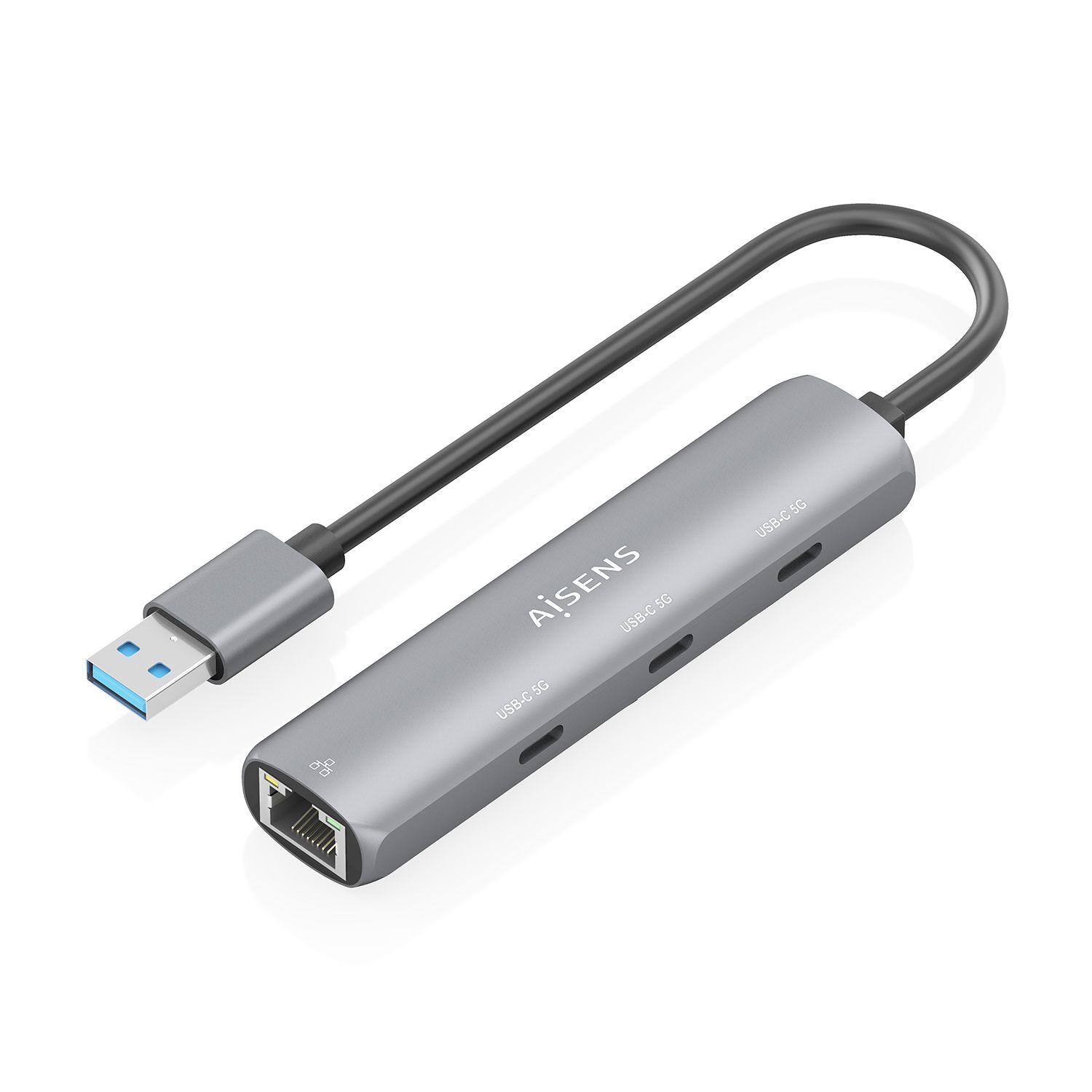Adaptador de Rede USB AISENS ASUC-4P037-GR (0,15 m - Windows 10, Windows 11 - Cinzento)