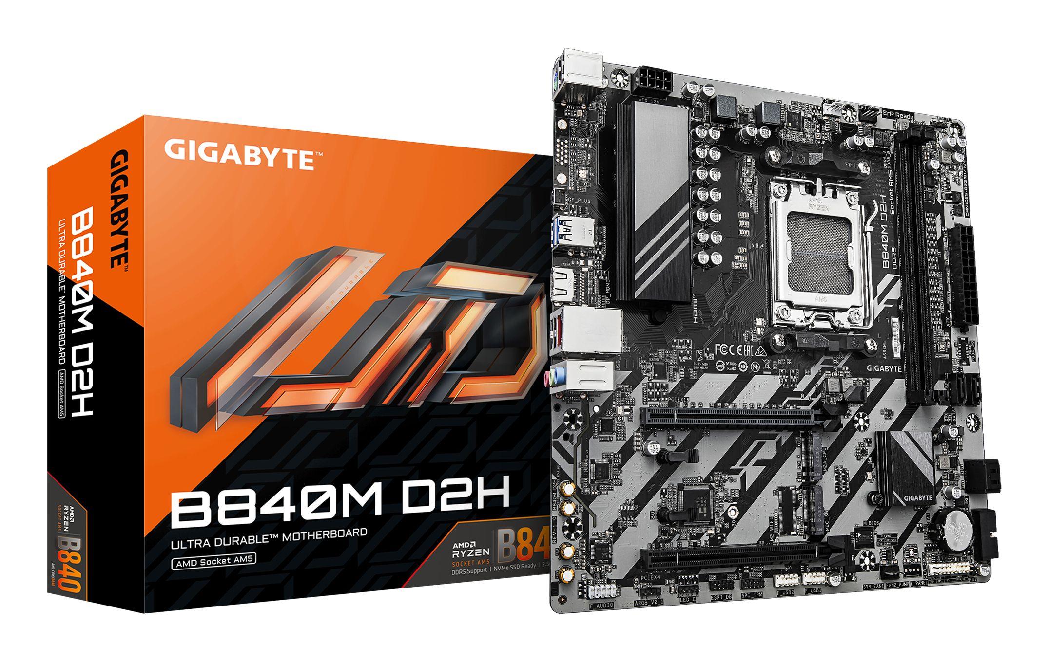 Motherboard GIGABYTE B840M D2H (AM5 - micro ATX - Duplo canal - Castanho escuro)