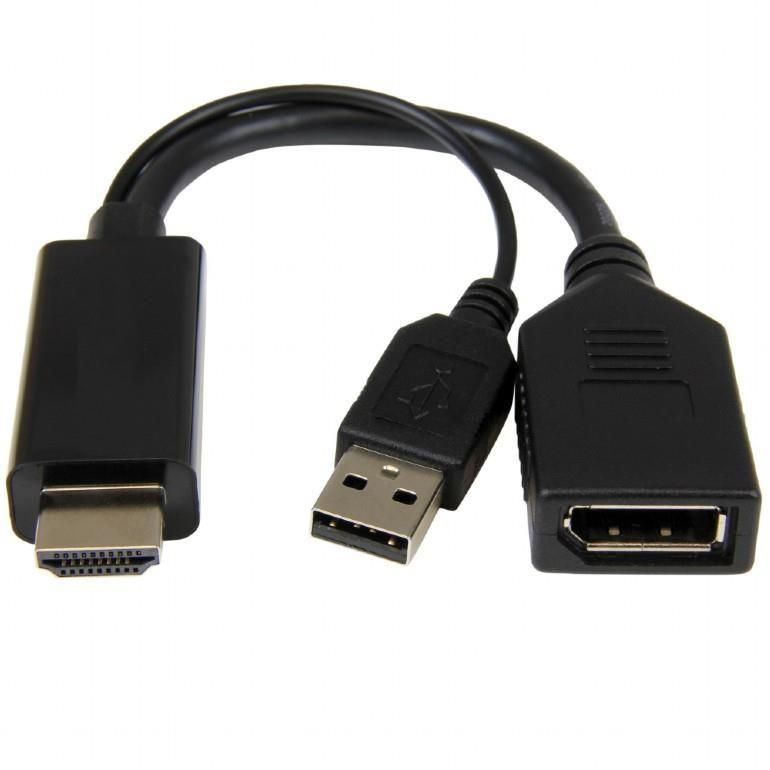 Adaptador HDMI para DisplayPort Ativo GEMBIRD A-HDMIM-DPF-01 (0,1 m - DisplayPort + USB Tipo A - HDMI Tipo A padrão - Preto)