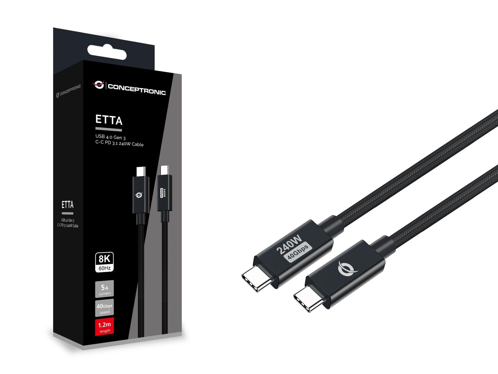 Cabo USB-C CONCEPTRONIC ETTA04B12 (1,2 m - USB C - Preto) — miniatura 3