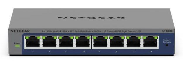 Switch Smart Managed NETGEAR GS108E-400EUS (Gigabit Ethernet - 10/100/1000 Mbit/s - 16 Gbit/s - Cinzento) — miniatura 3