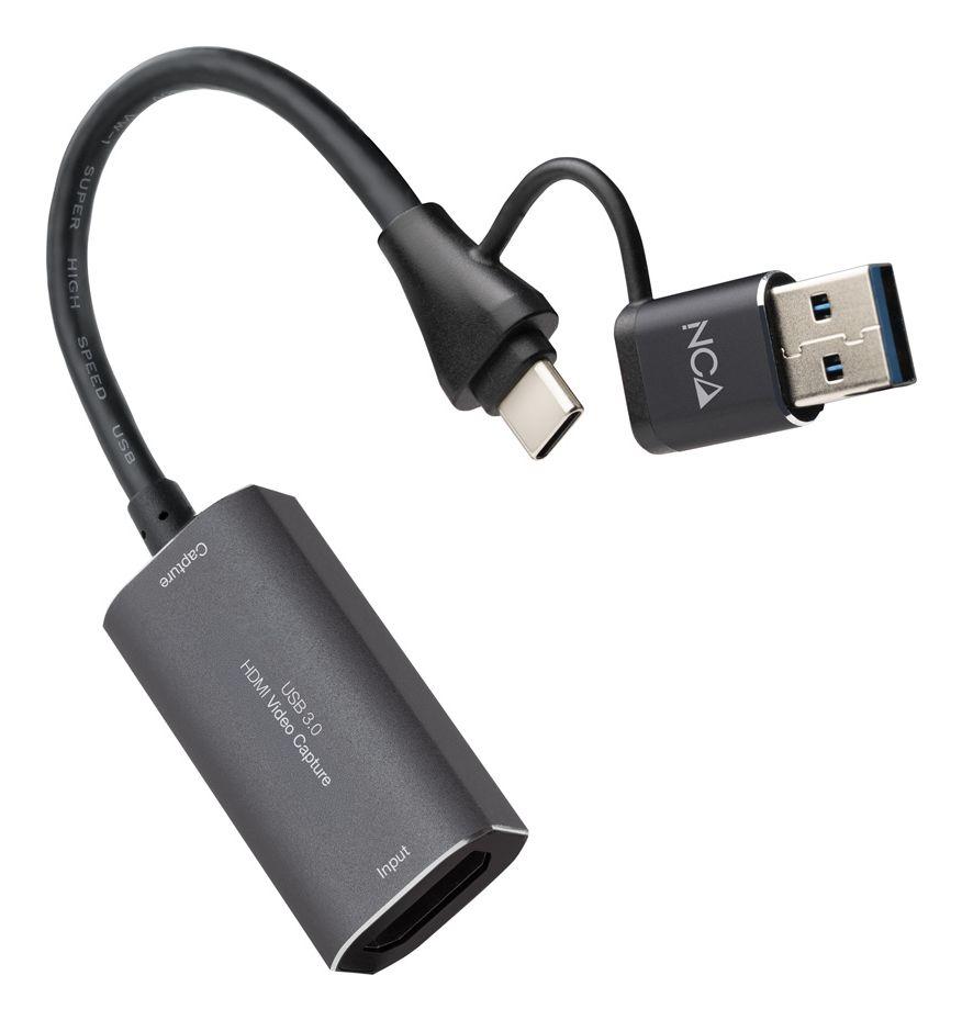 Capturadora de Vídeo Externa NANOCABLE 10.15.0001 (HDMI Tipo A - USB Tipo-C + USB Tipo-A, macho - Cinzento)