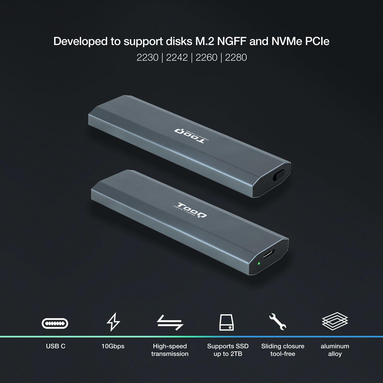 Caixa Externa SSD TOOQ TQE-2223G (2 TB - PCI Express NVMe - M.2 NGFF/NVMe - Cinzento) — miniatura 2