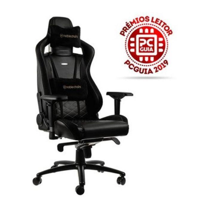 Cadeira Gaming NOBLECHAIRS EPIC (120 kg - Até 10 cm - Ajustáveis em 4D - Preto e Dourado)