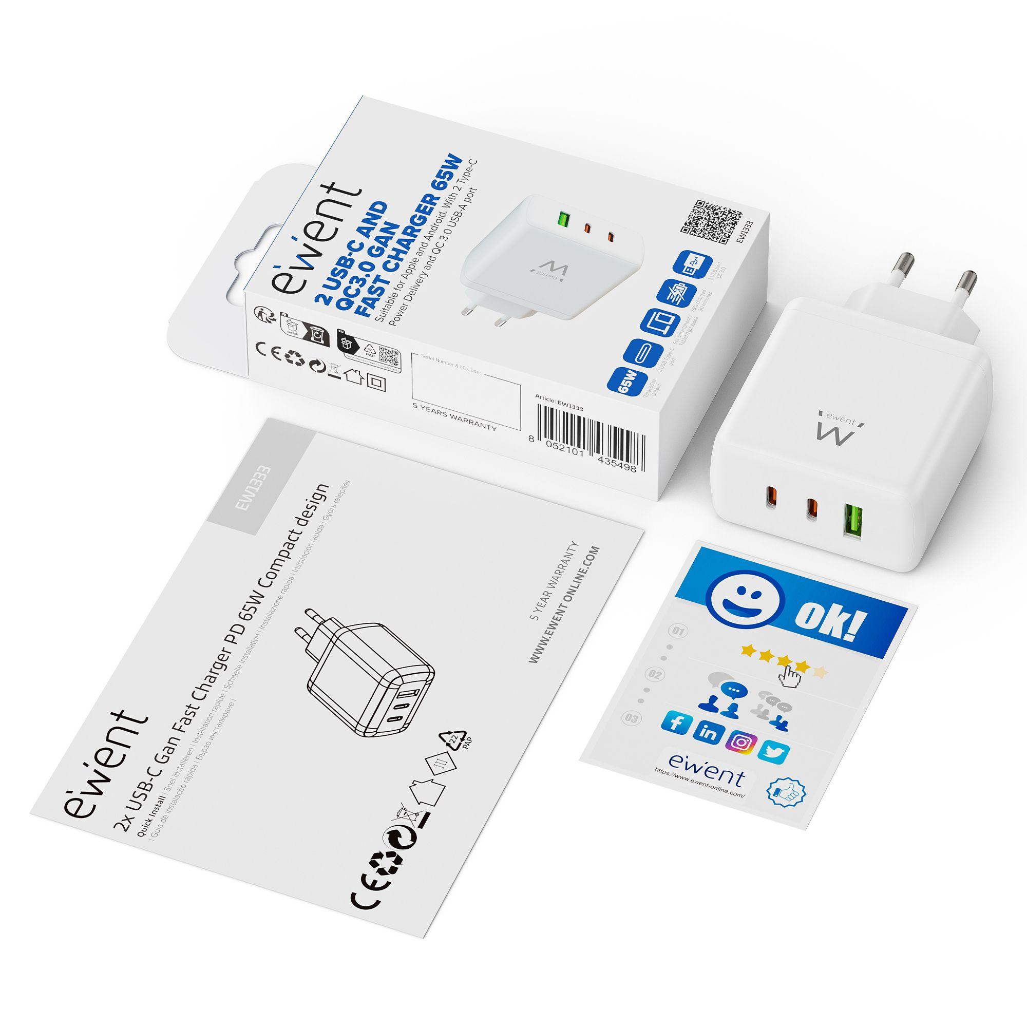Carregador EWENT EW1333 (65 W - Branco) — miniatura 2