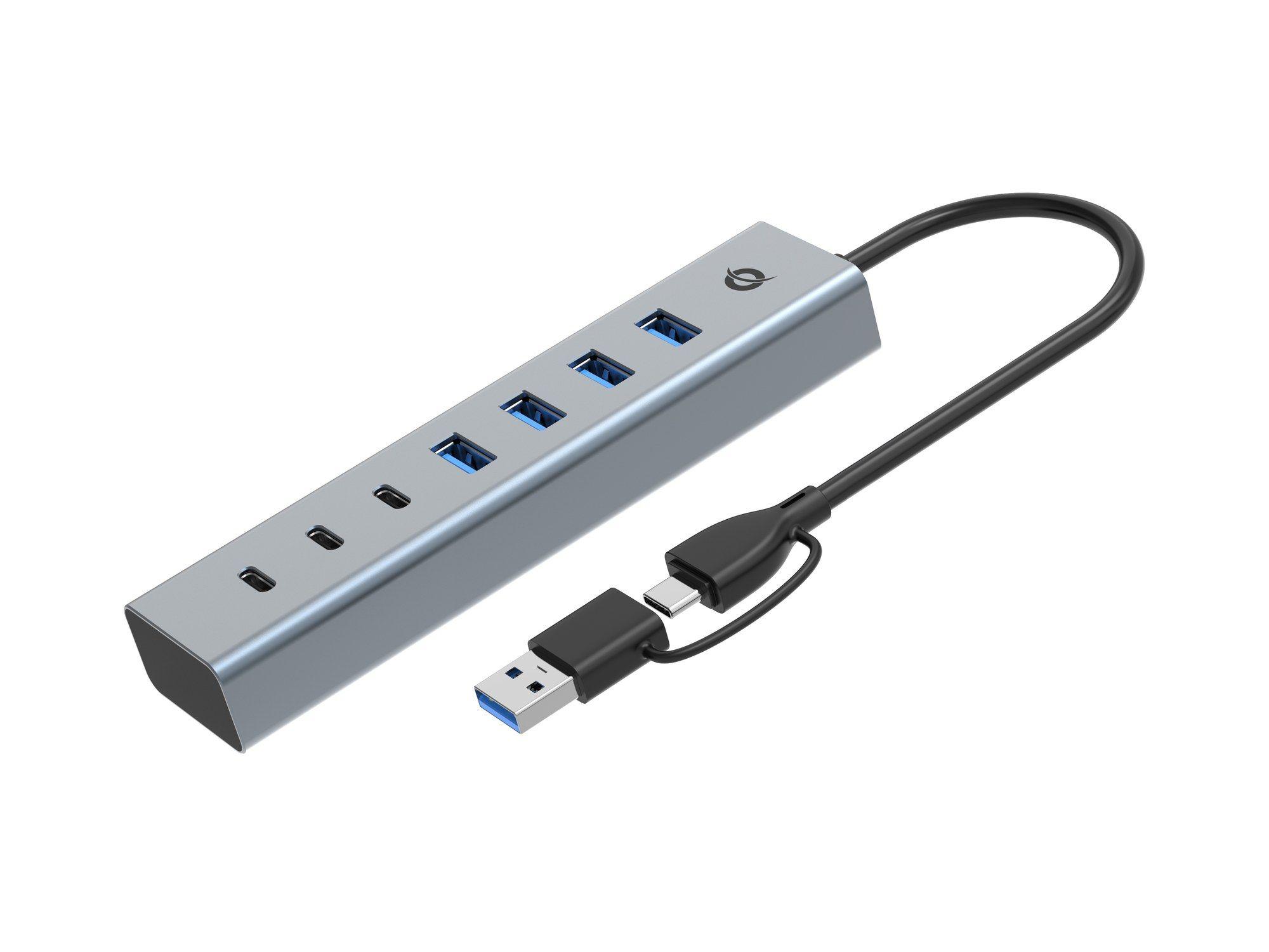 Hub USB-C CONCEPTRONIC HUBBIES20G (0,25 m - USB 3.2 Gen 1 Type-C - USB 3.2 Gen 1 Type-A e Type-C - Cinzento)