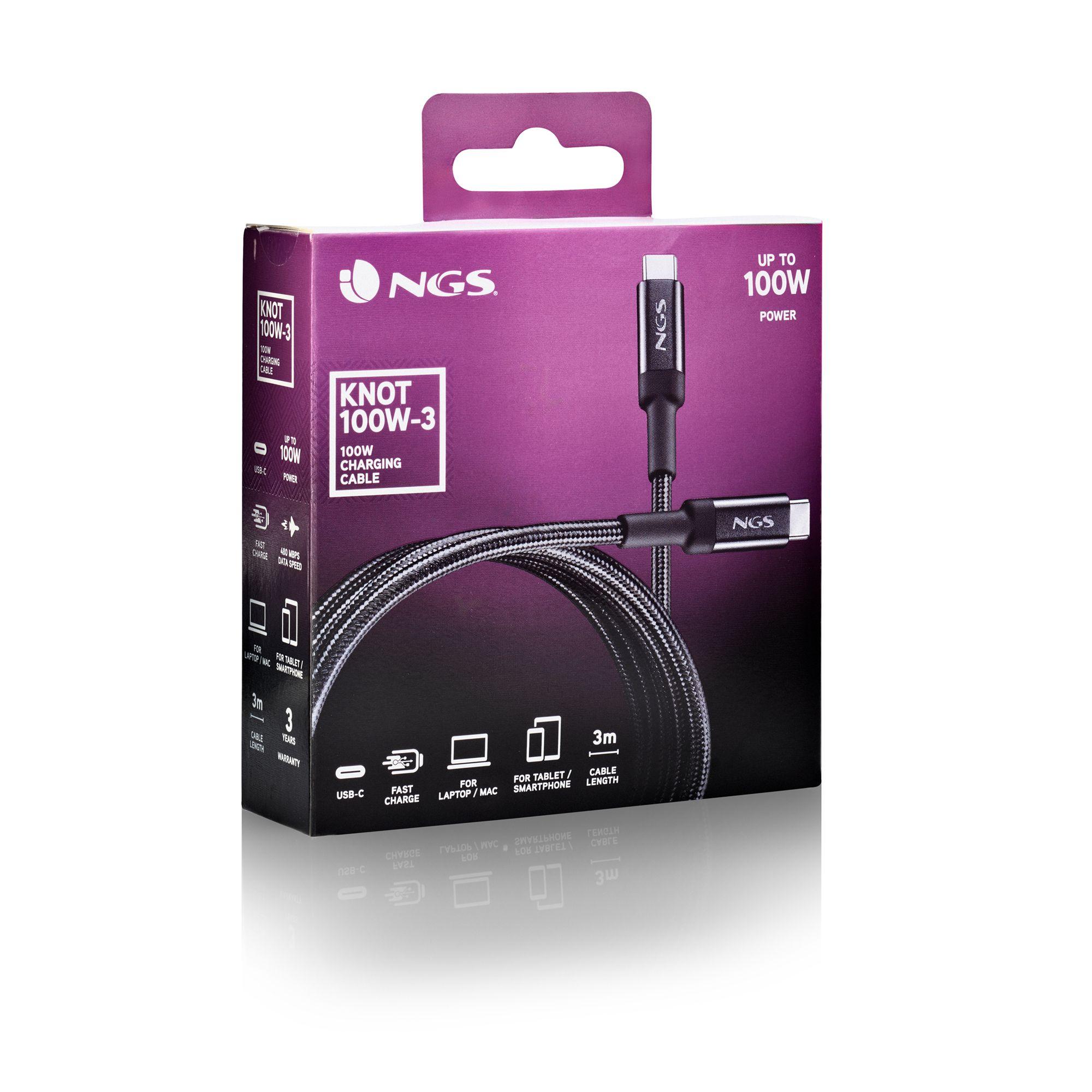 Cabo USB-C NGS KNOT100W-3 (3 m - USB C - Preto) — miniatura 6