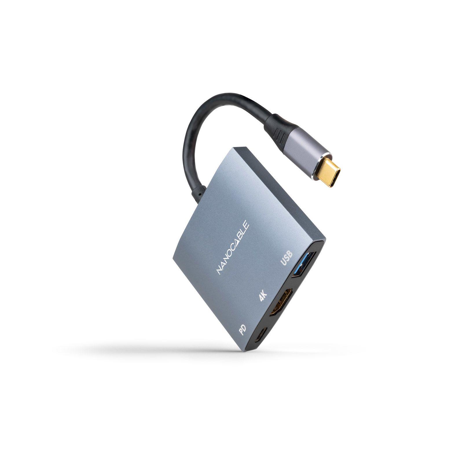 Adaptador USB-C NANOCABLE 10.16.4306 (0,15 m - USB Type-C + USB Type-A + HDMI - USB Type-C - Cinzento)