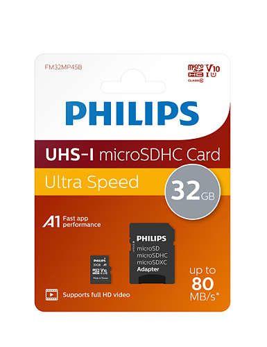 Cartão de Memória PHILIPS FM32MP45B/00 (32GB - Classe 10 - 80 MB/s - Preto)