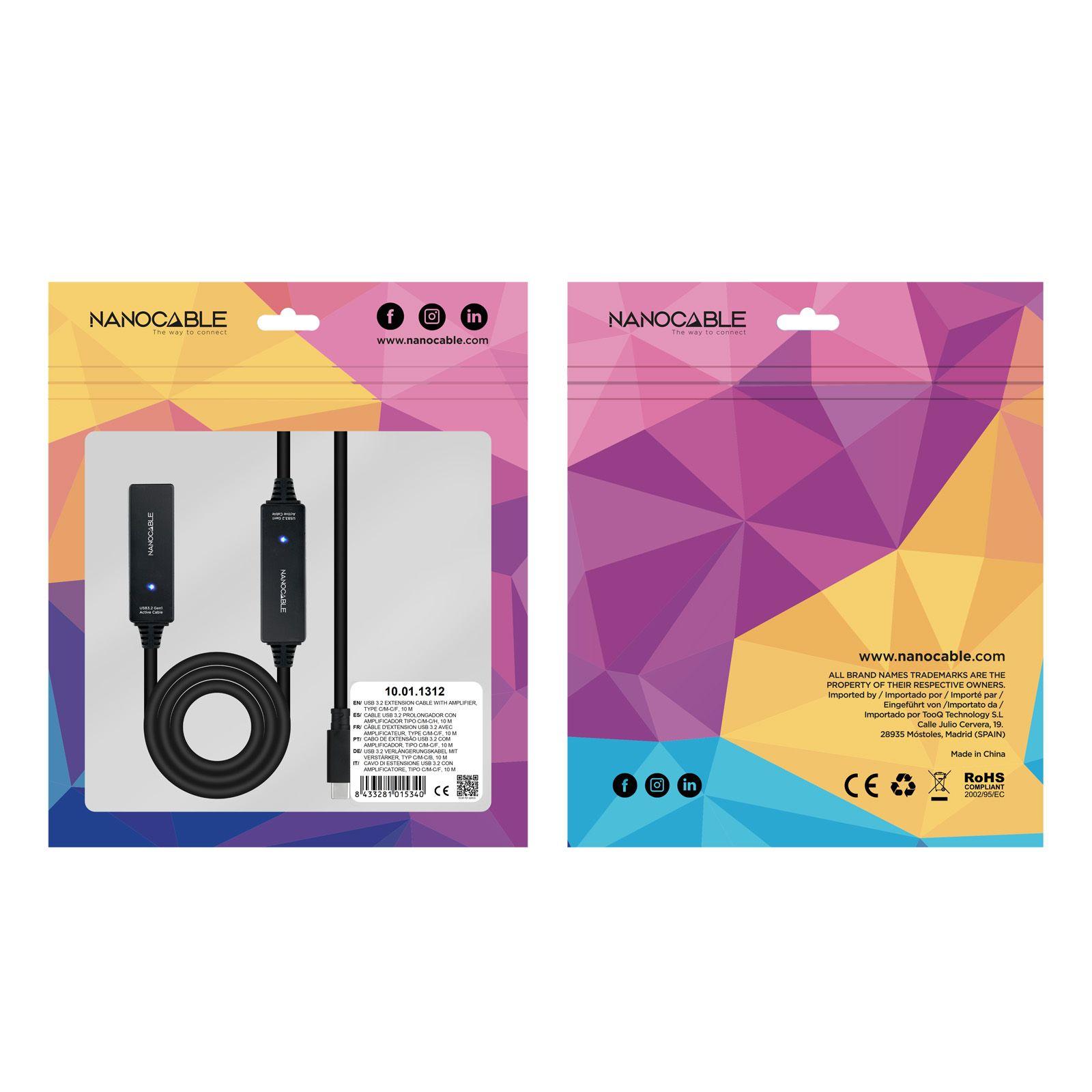 Cabo Prolongador USB-C NANOCABLE 10.01.1312 (10 m - USB C - Preto) — miniatura 5