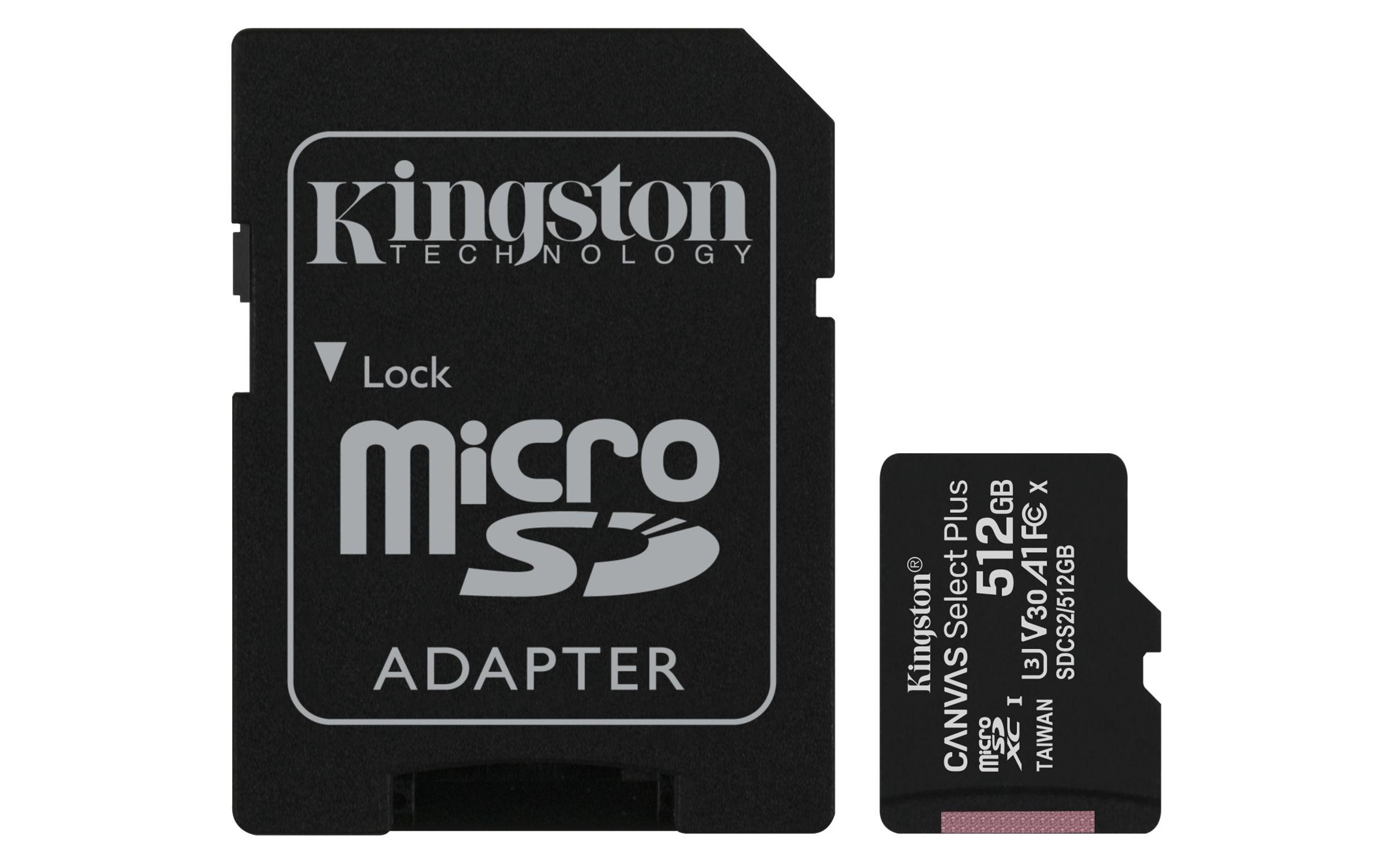 Cartão de Memória microSD KINGSTON Canvas Select Plus SDCS2/512GB (512GB - Classe 10 - 100 MB/s - Preto)