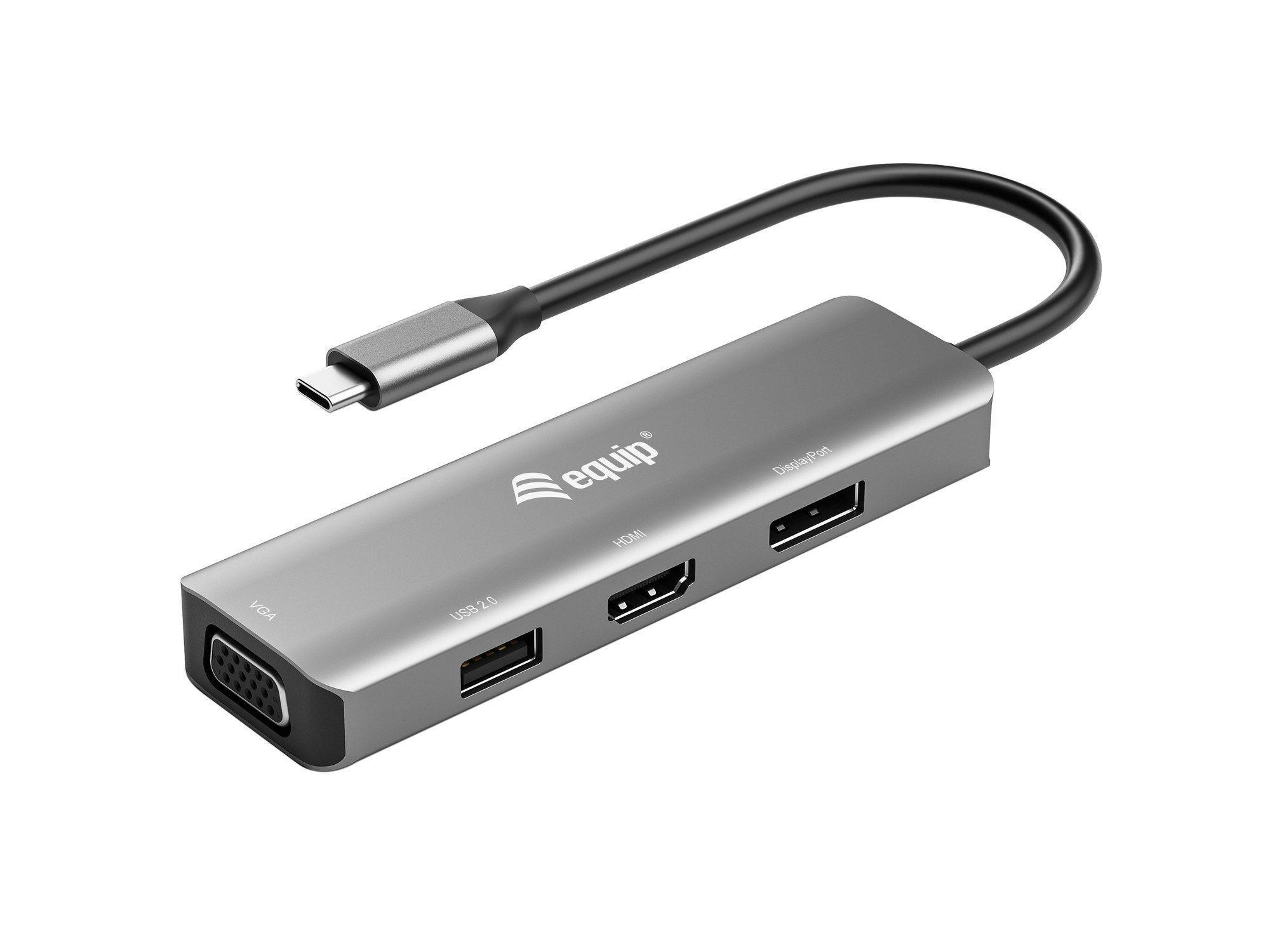 Hub USB-C Multiportas EQUIP 133485 (0,15 m - Windows, macOS e ChromeOS - Preto e Prateado), imagem 1