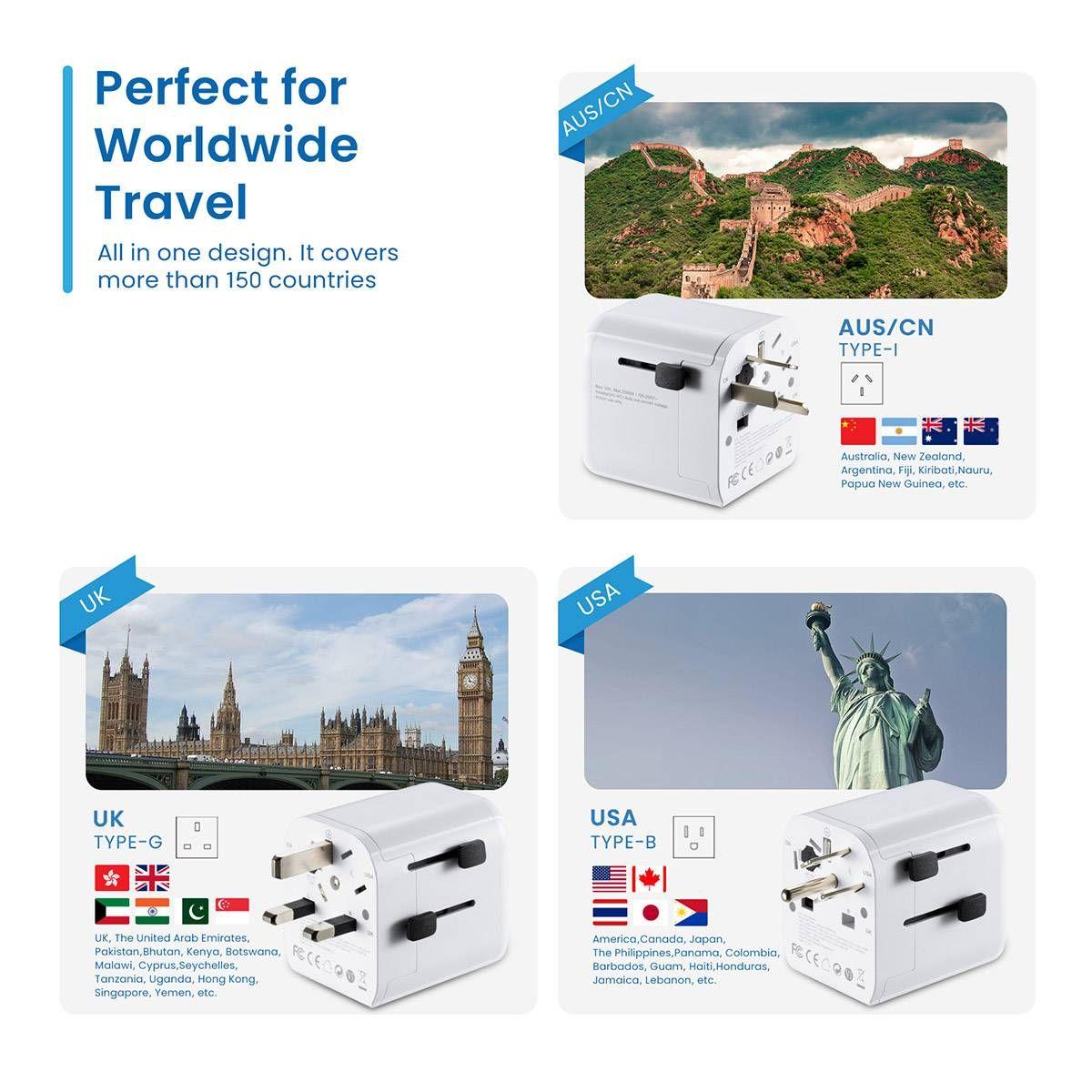 Adaptador de Viagem Universal EWENT EW1472 (15 W - Branco), miniatura 6