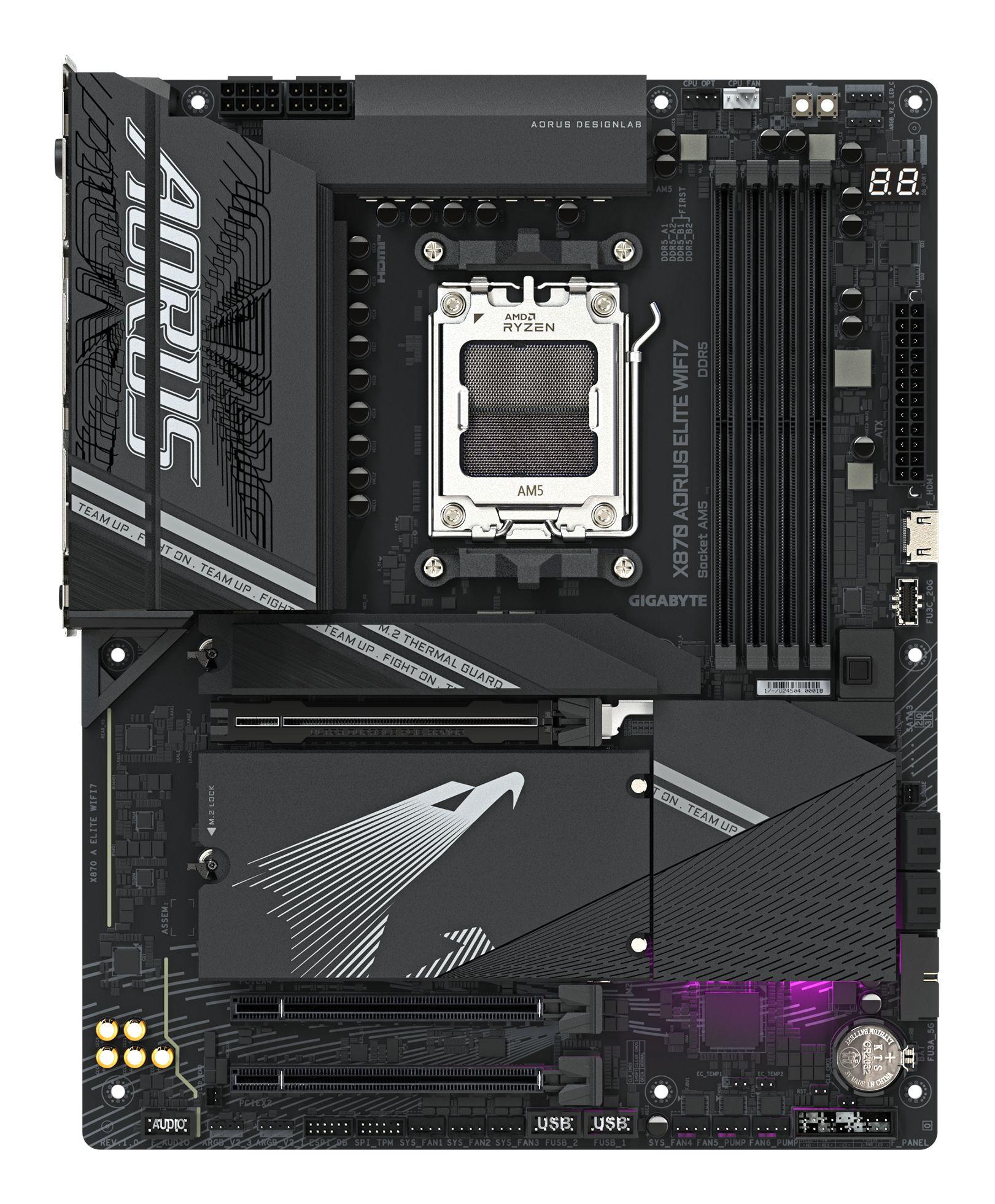 Motherboard GIGABYTE X870 AORUS ELITE WIFI7 (AM5 - ATX - Duplo canal - Preto), miniatura 2