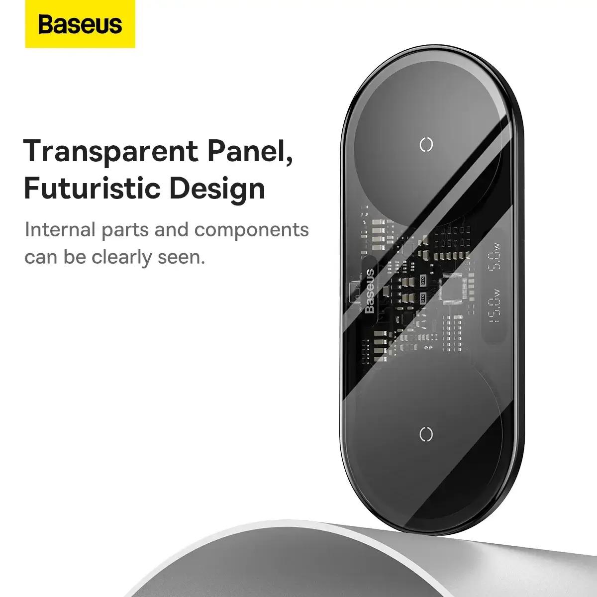 Carregador Sem Fios Duplo BASEUS WXSX010101 (20 W - Smartphone, Auscultadores - Android, iOS - Preto), miniatura 3