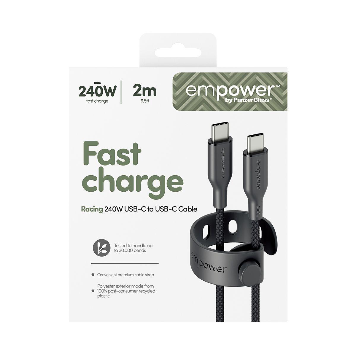 Cabo USB-C PANZERGLASS empower Racing 240W USB-C para USB-C (2 m - Preto) — miniatura 4