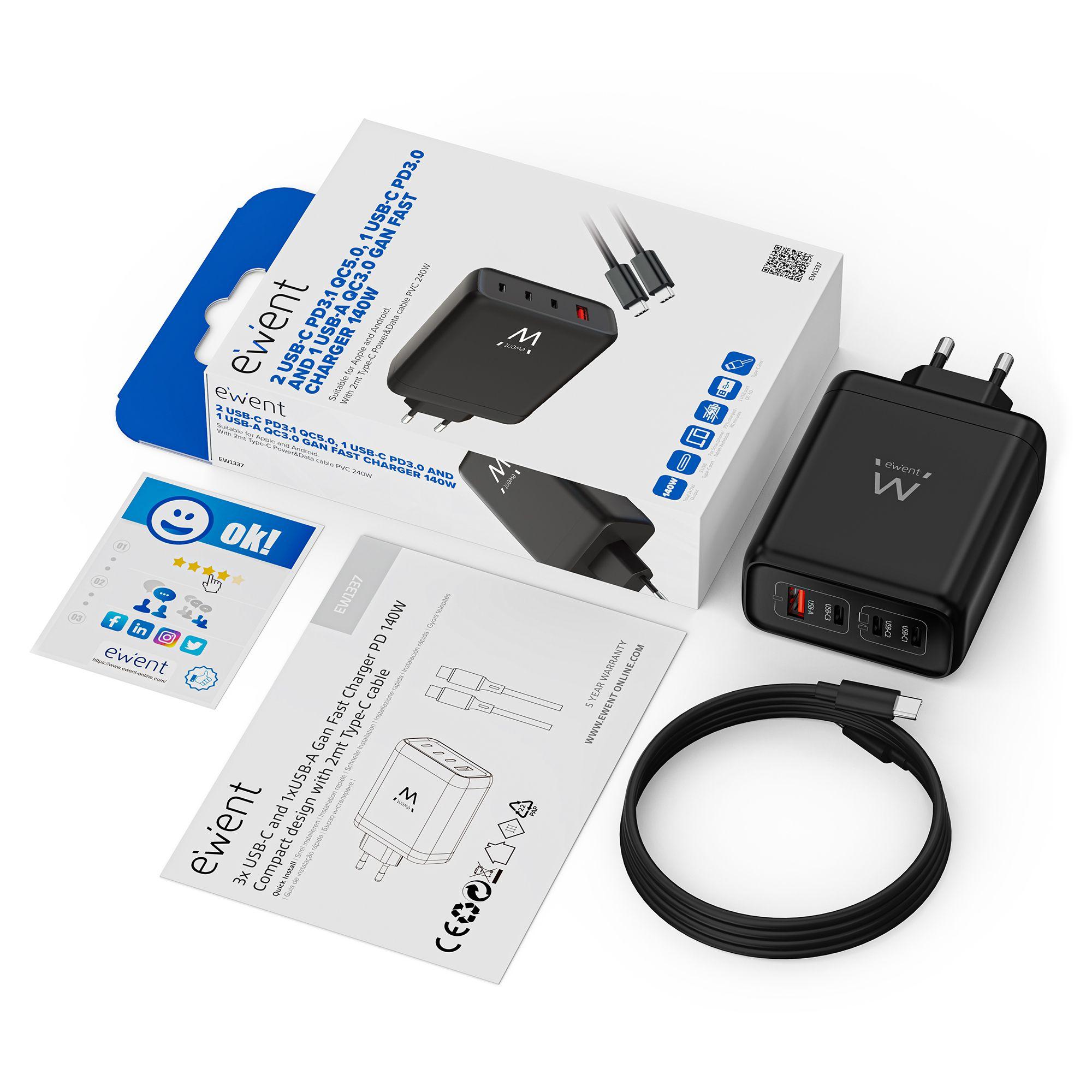Carregador USB-C EWENT EW1337 (Universal - Tipo C - Preto) — miniatura 2