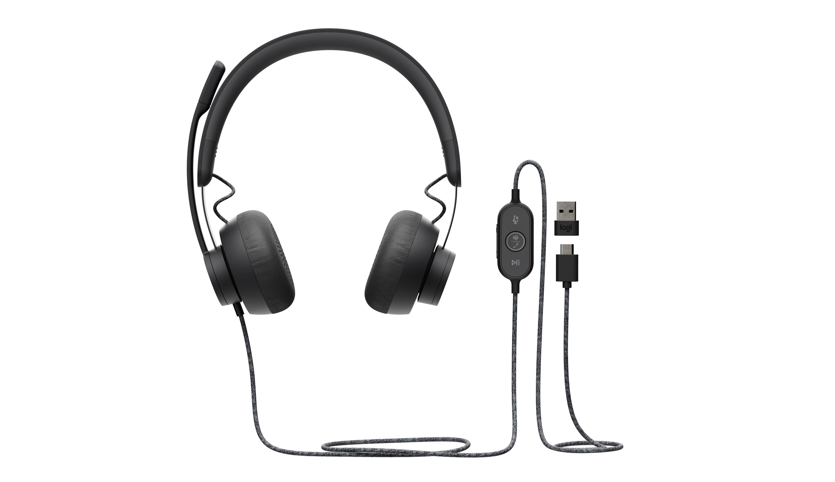 Headset LOGITECH Zone Wired Teams (Binaural - Com fios - Supra-aural - Grafite)