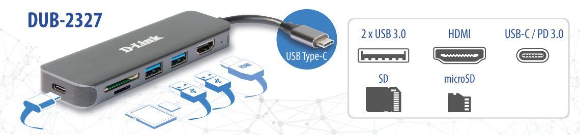 Hub USB-C D-LINK DUB-2327 (Cinzento) — miniatura 3