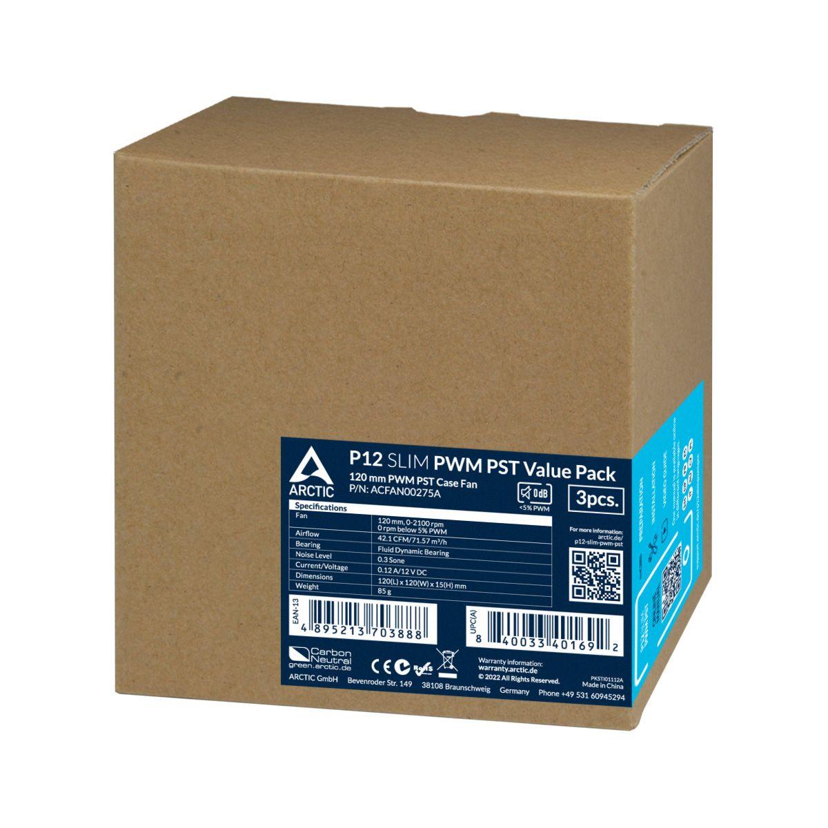 Conjunto de 3 Ventoinhas ARCTIC P12 Slim PWM PST (Não suportado - Plástico - Preto), miniatura 6