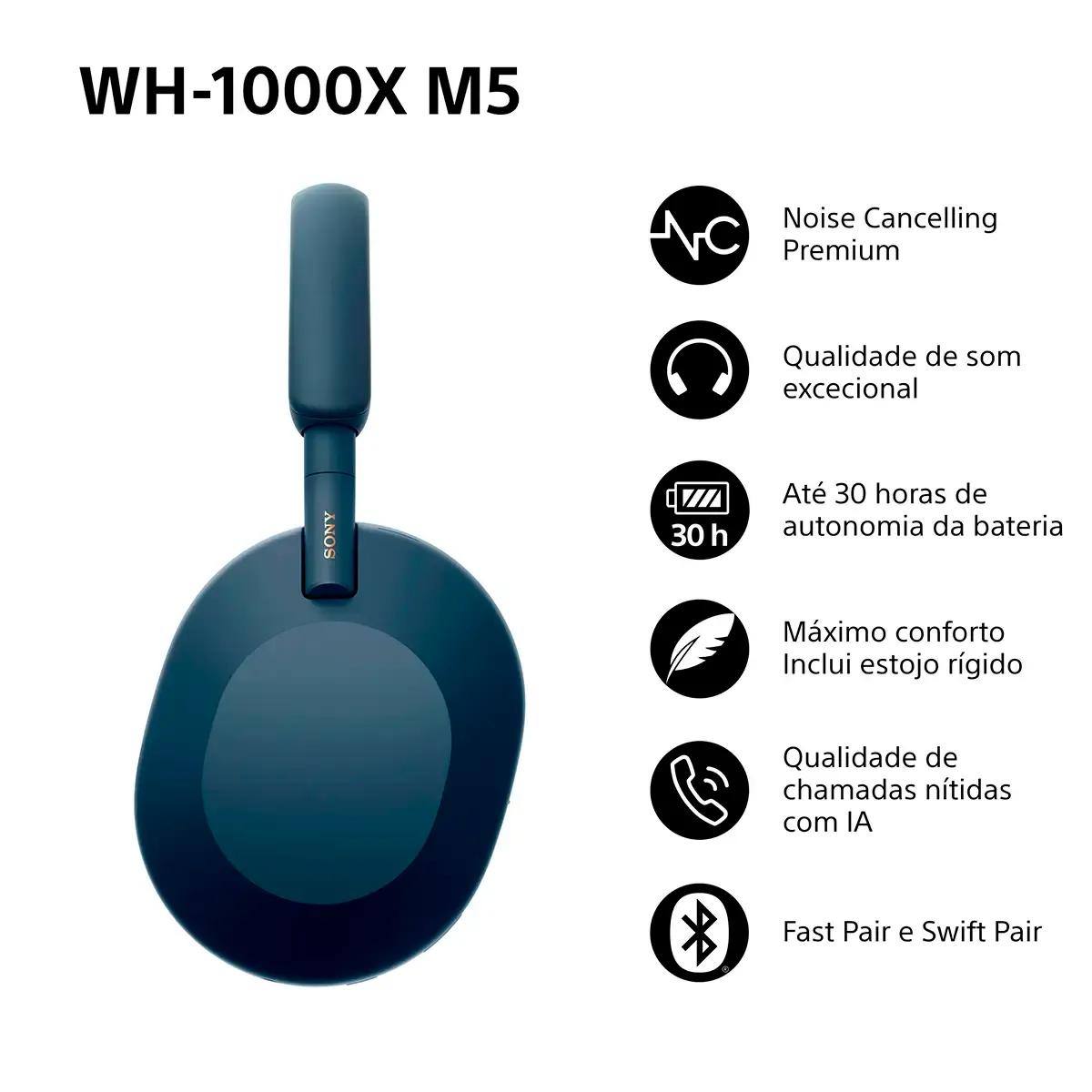Auscultadores Bluetooth SONY WH-1000XM5 (Binaural - Com fios e sem fios - Circum-aural - Azul), miniatura 3