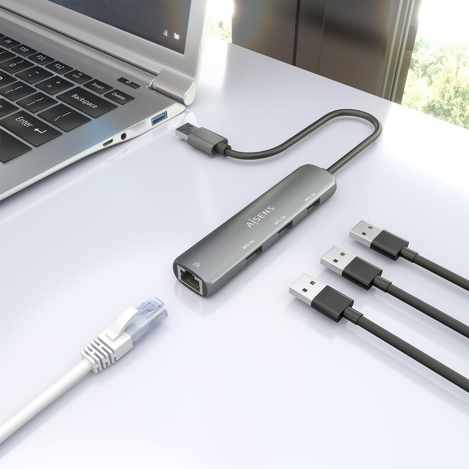 Adaptador de Rede USB com Hub USB AISENS ASUC-4P034-GR (0,15 m - RJ-45 - Windows 10, Windows 11 - Cinzento) — miniatura 6