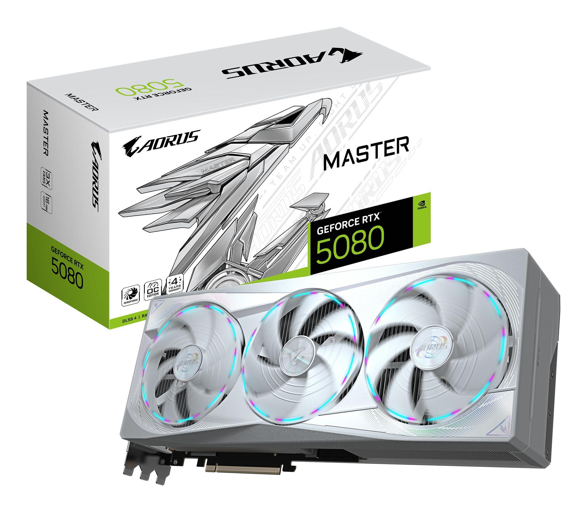 Placa Gráfica GIGABYTE AORUS GeForce RTX 5080 MASTER ICE 16G (GeForce RTX 5080 - 16 GB - 256 bit - Branco)