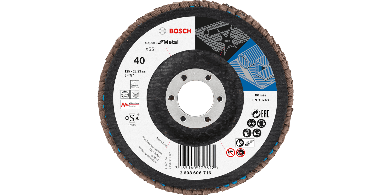 Disco de Lixa de Lamelas BOSCH X551 Expert for Metal (Fibra de vidro - 115 mm), miniatura 2