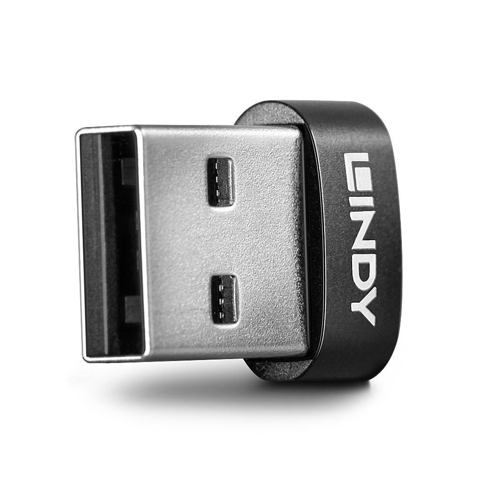 Adaptador USB LINDY 41884 (USB 2.0 - USB-A Macho para USB-C Fêmea - Preto)