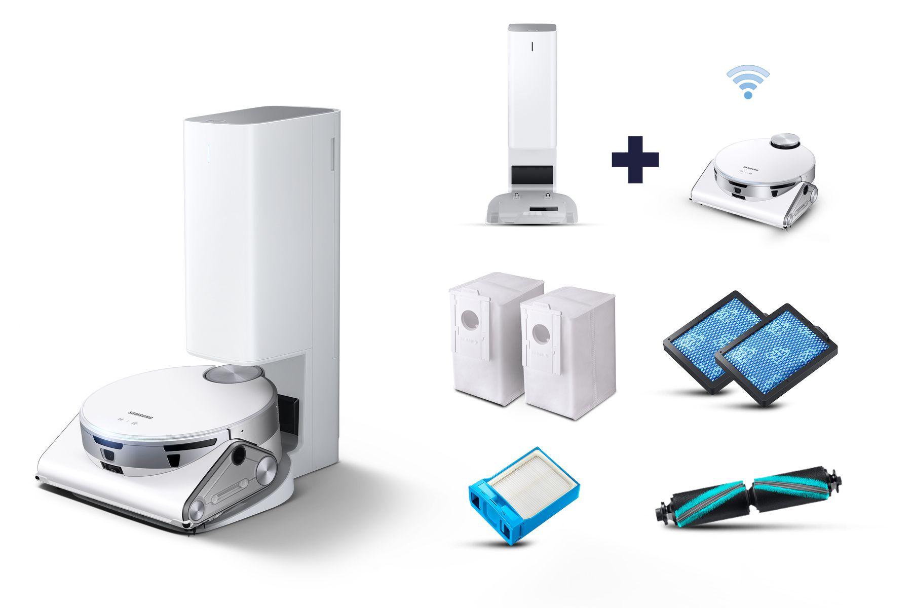 Robot Aspirador SAMSUNG Jet Bot AI+ VR50T95735W/WA (Altura 13,65 cm - 90 min - 0,2 l - Prateado e Branco)