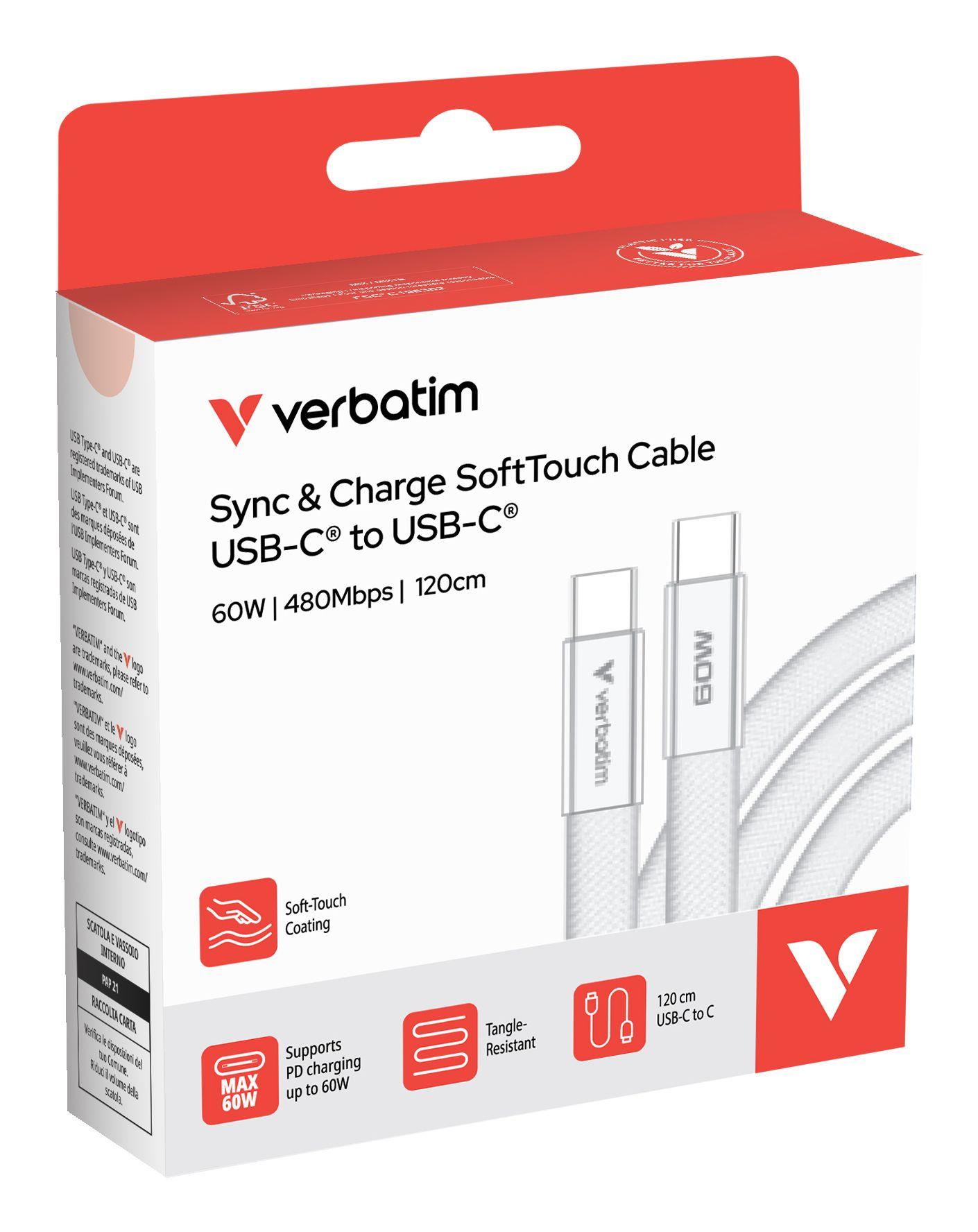 Cabo USB-C para USB-C VERBATIM 30274 (1,2 m - USB C - Branco) — miniatura 3