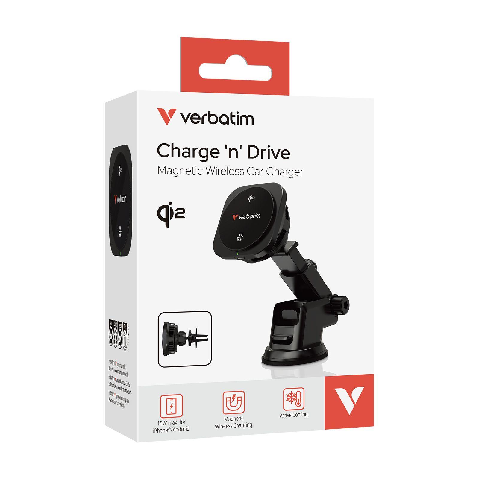 Carregador Sem Fios Automóvel Magnético VERBATIM Charge 'n' Drive Qi2 (15 W - Smartphone - Android, iOS - Preto), miniatura 2