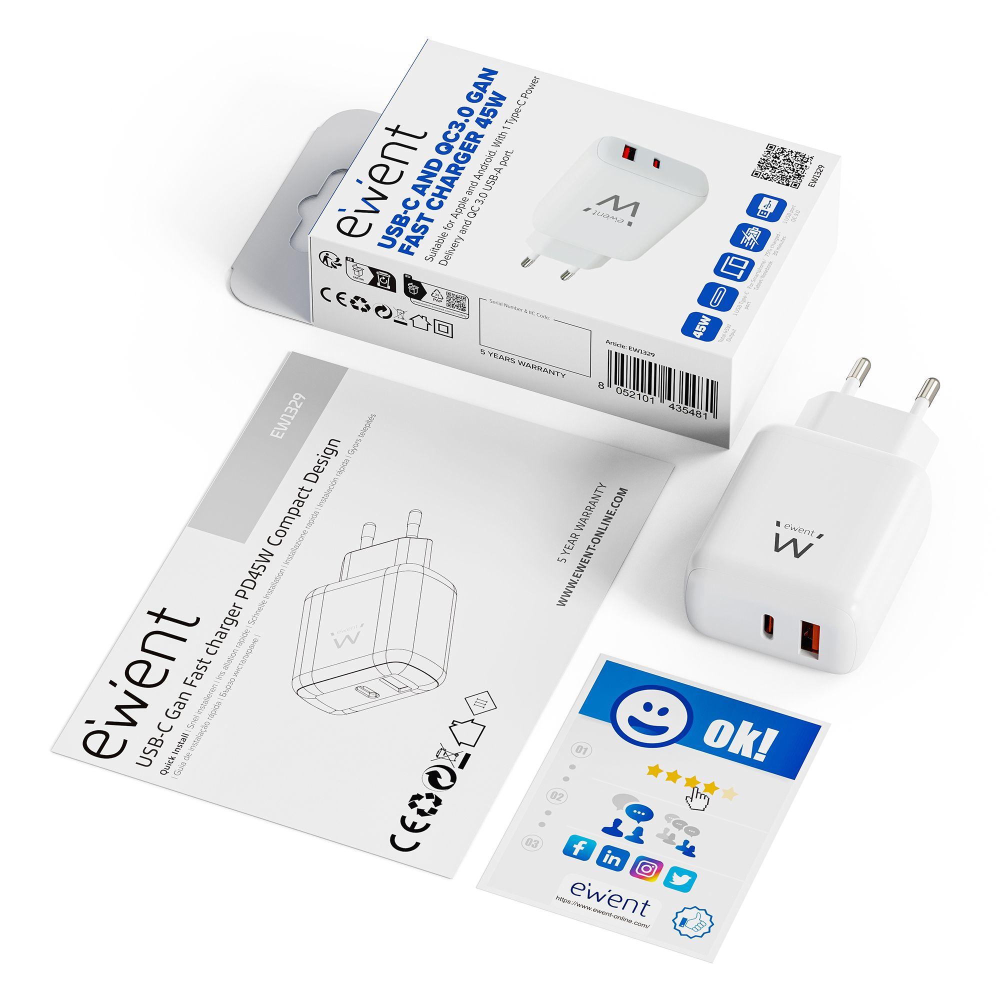 Carregador USB EWENT EW1329 (45 W - Branco) — miniatura 2