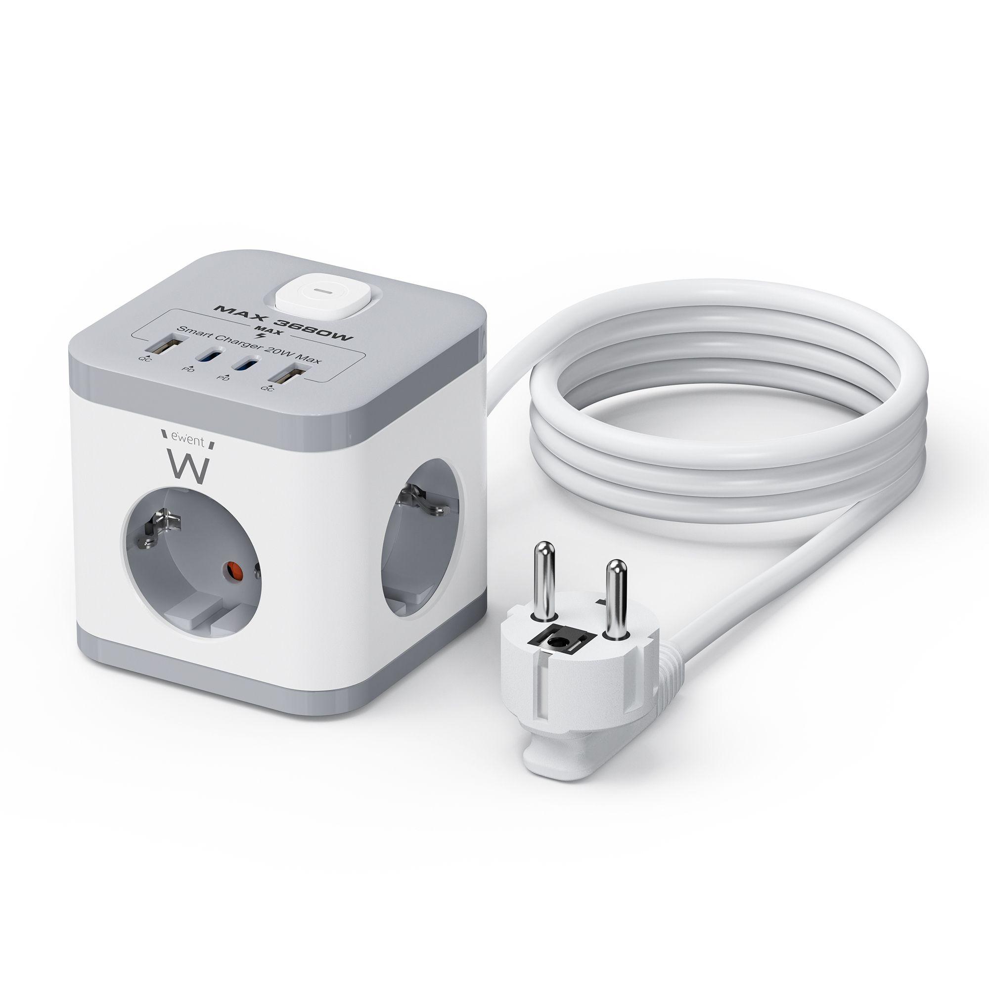 Bloco de Tomadas EWENT EW3863 (Plástico - Branco/Cinzento)