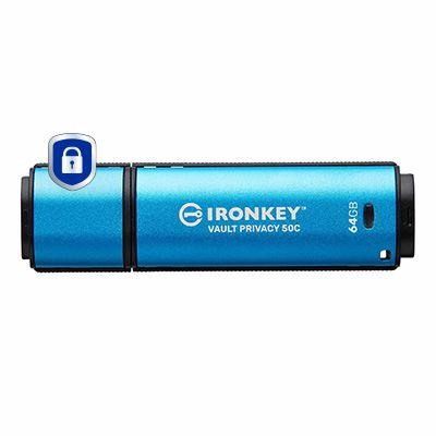 Pen USB KINGSTON IronKey Vault Privacy 50C (Tampa - USB Type-C - 3.2 Gen 1 - Azul-claro/Preto)