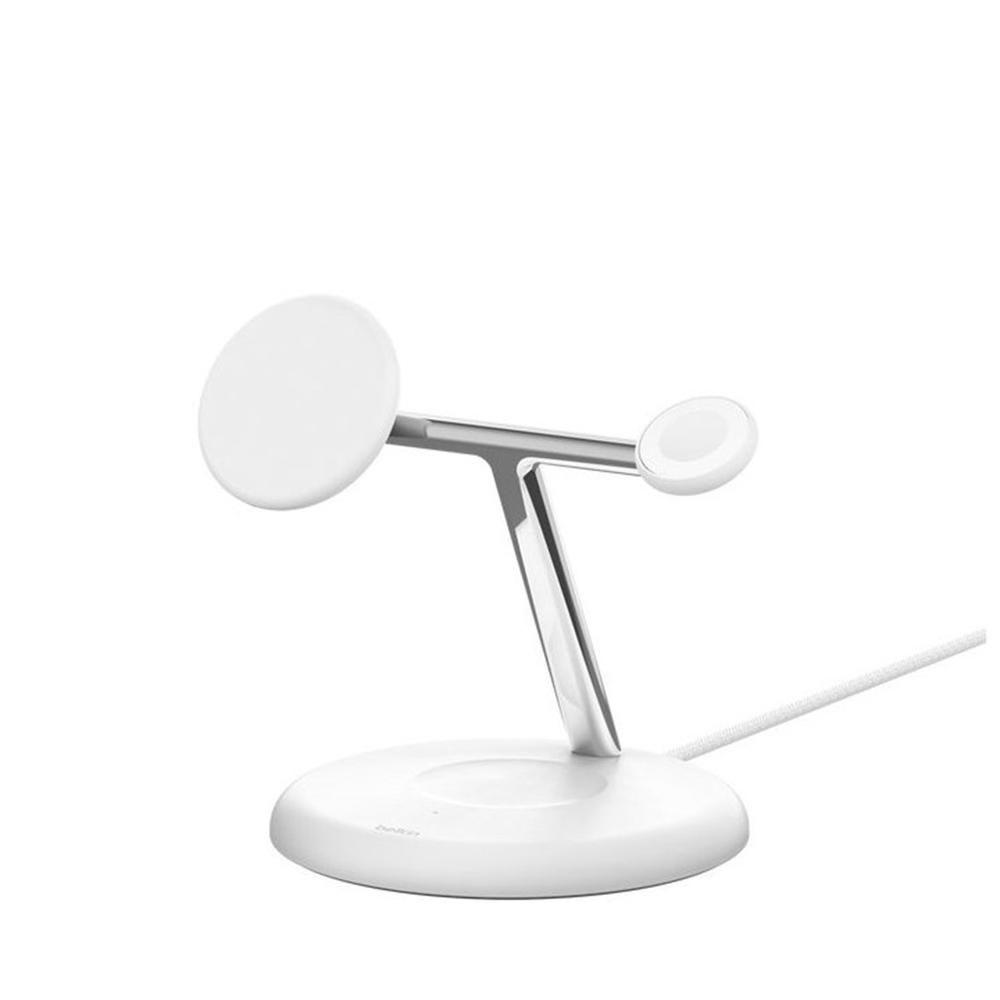 Carregador Sem Fios Magnético 3 em 1 BELKIN WIZ023VFWH (Qi2, compatível com MagSafe - USB - Branco)
