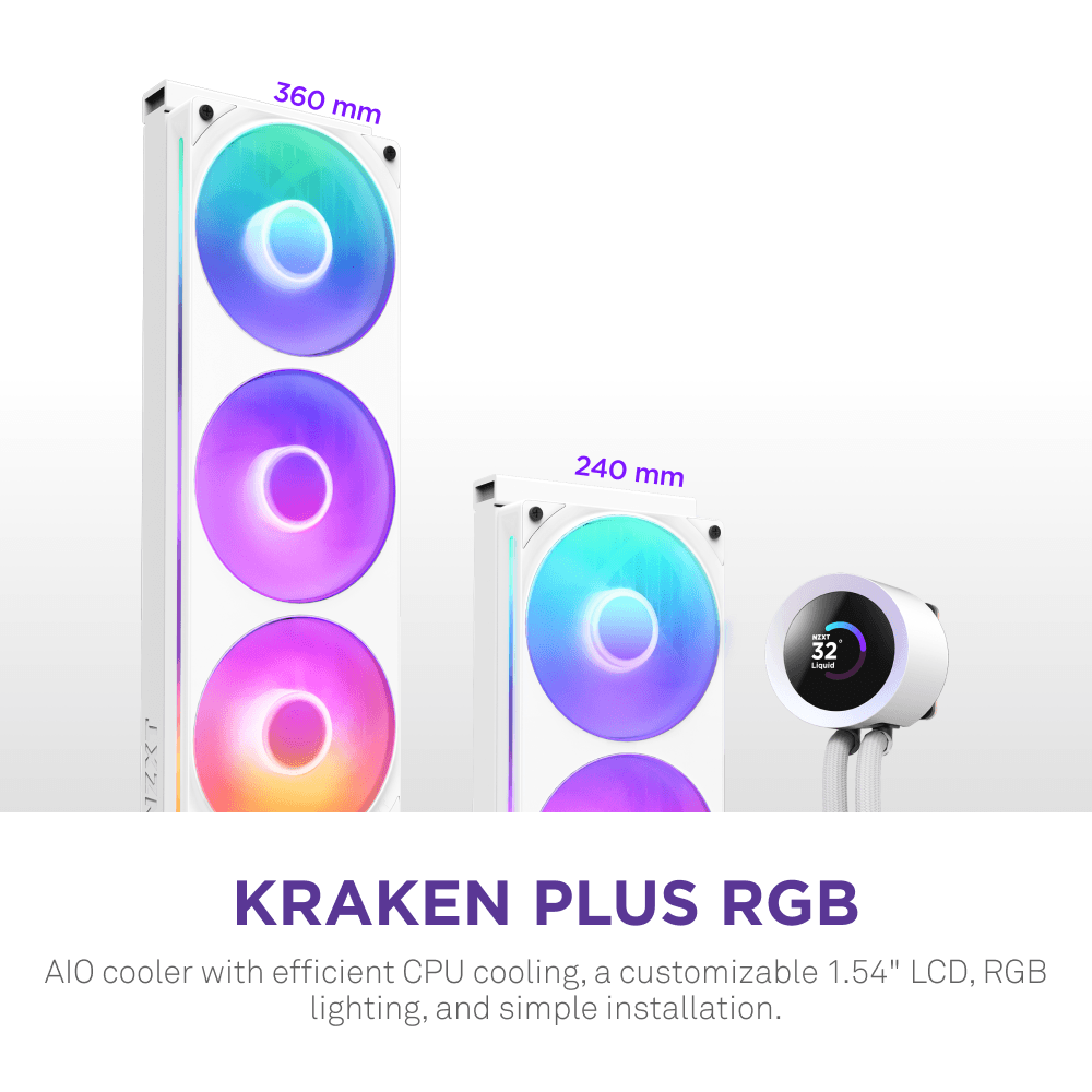 Sistema de Refrigeração Líquida AIO NZXT Kraken Plus 360 RGB (2400 RPM - Multi - 8 pinos - Branco), miniatura 3