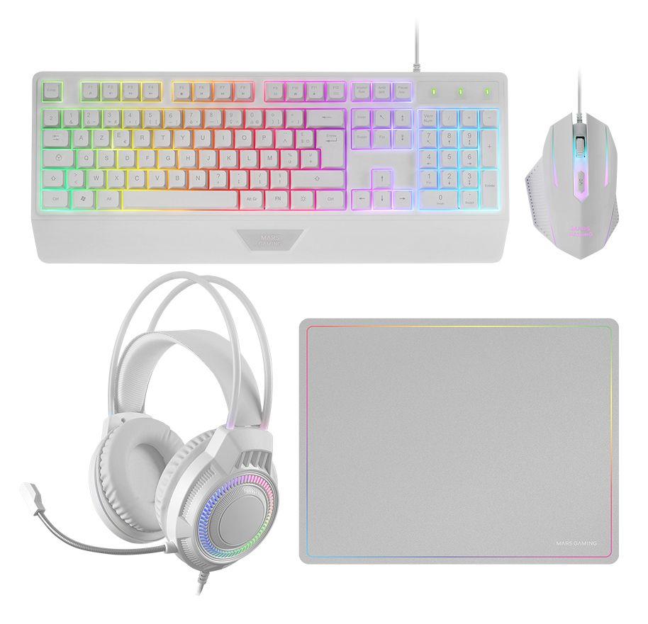 Conjunto Gaming 4 em 1 MARS GAMING MCP124PRO (Francês - Mars Gaming H-Mechanical Red - Tamanho completo - Branco)