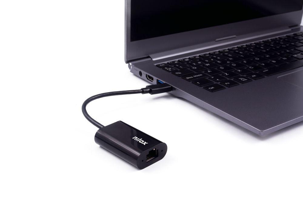 Adaptador de Rede USB-C para Ethernet RJ45 Gigabit NILOX NXADAP06 (USB Type-C - PC/portátil - Preto) — miniatura 2