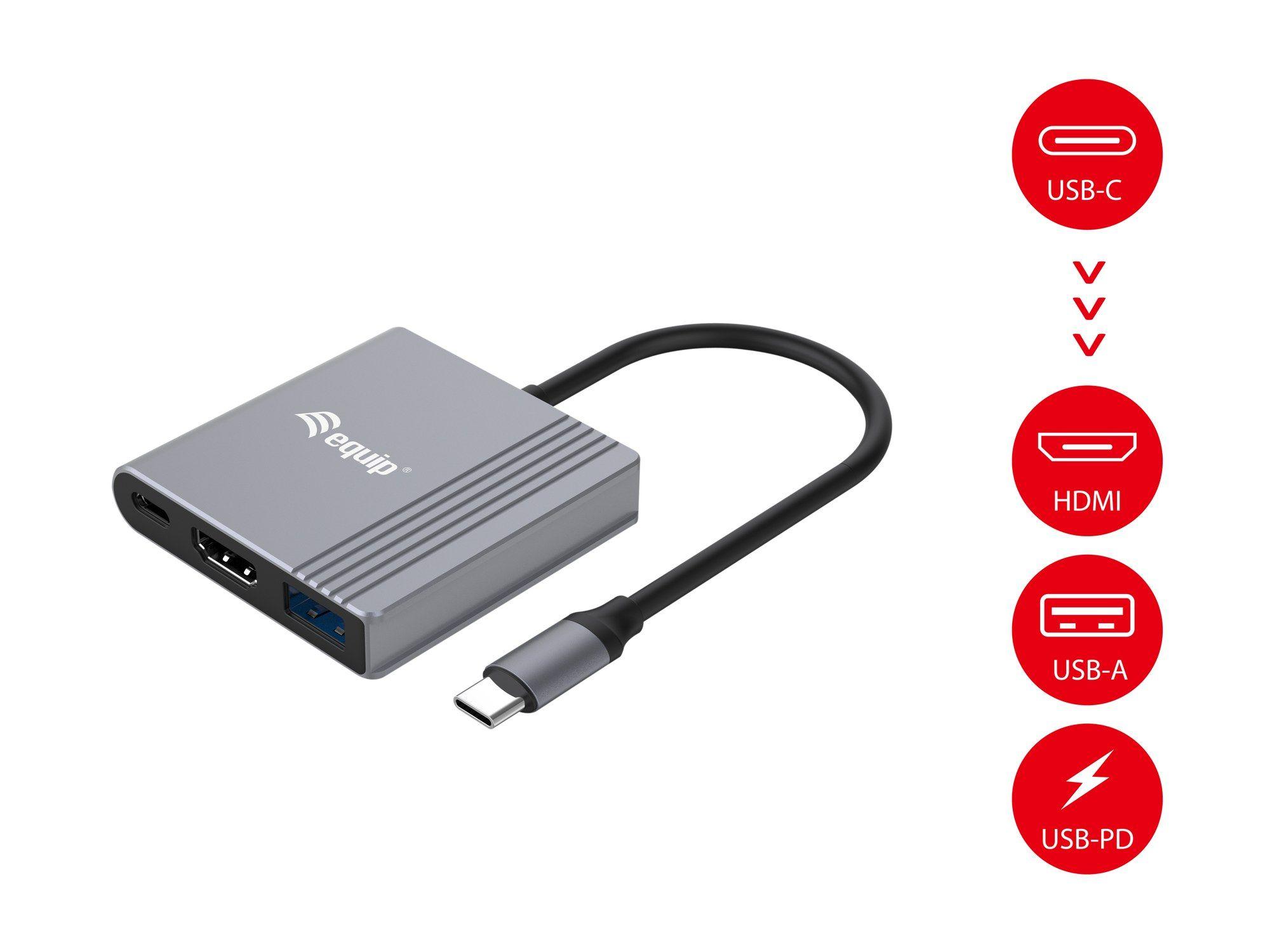 Adaptador USB-C 3 em 1 EQUIP 133488 (0,25 m - Preto e Cinzento), miniatura 5